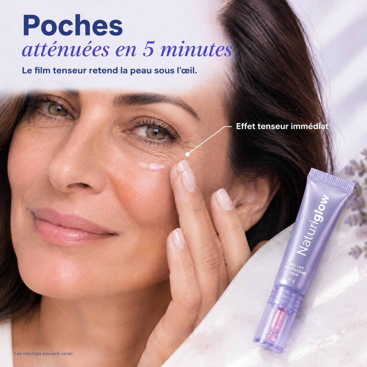 Poches atténuées en 5 minutes grâce au film tenseur du gel Naturiglow