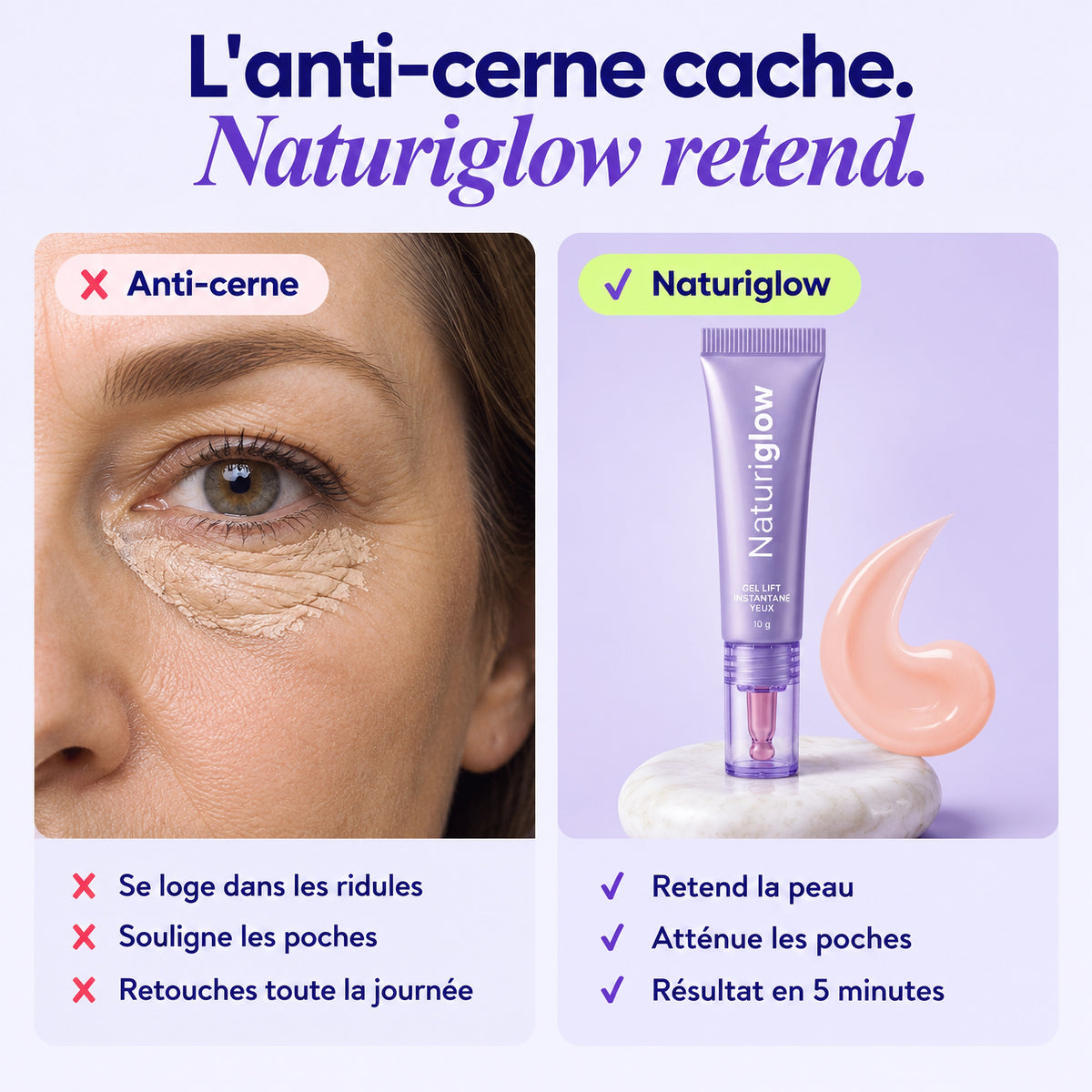 L'anti-cerne cache, Naturiglow retend : comparatif anti-cerne et gel lift yeux